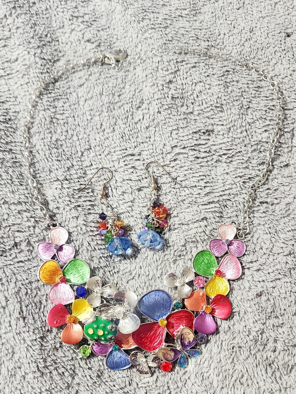 Multicolor Floral Statement Necklace and Earrings Set